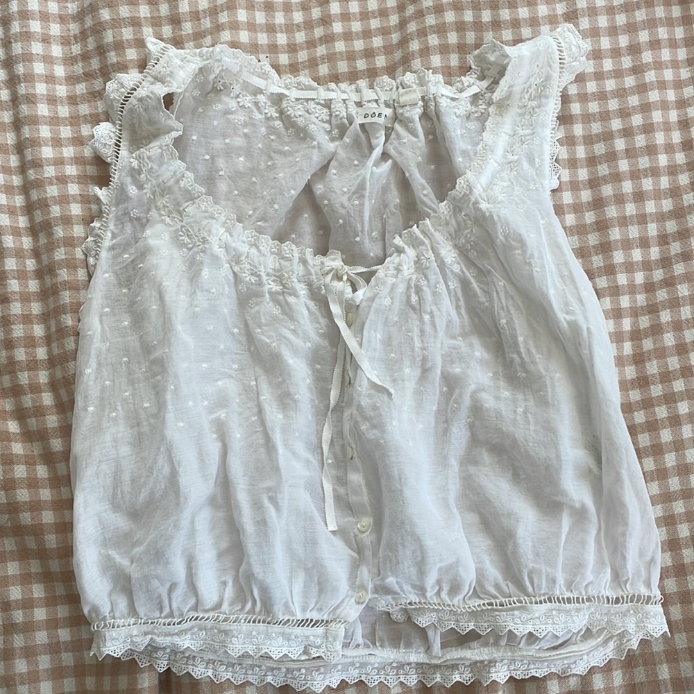 White cotton DÔEN embroidered tank